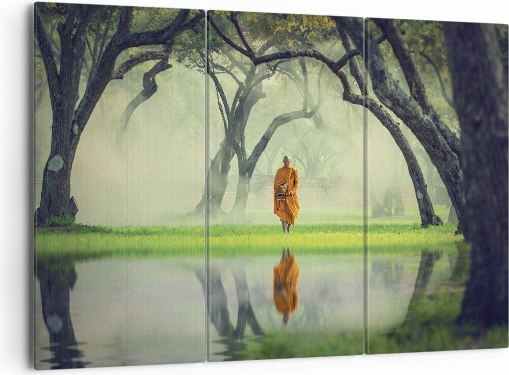 Bild auf Leinwand - Leinwandbild - 3 Teile - Mönch Wald Nebel - 165x110cm - Wand Bild - Wanddeko - Wandbilder - Leinwanddruck - Bilder - Wanddekor...