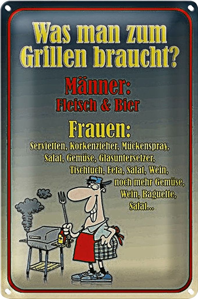 Blechschild Spruch 40x30cm Grillen Männer Fleisch Bier
