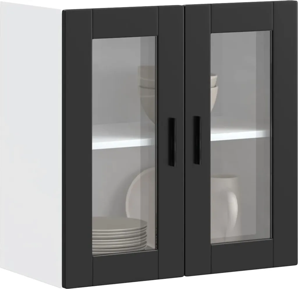 Armoire murale de cuisine Porto noir avec porte en verre design