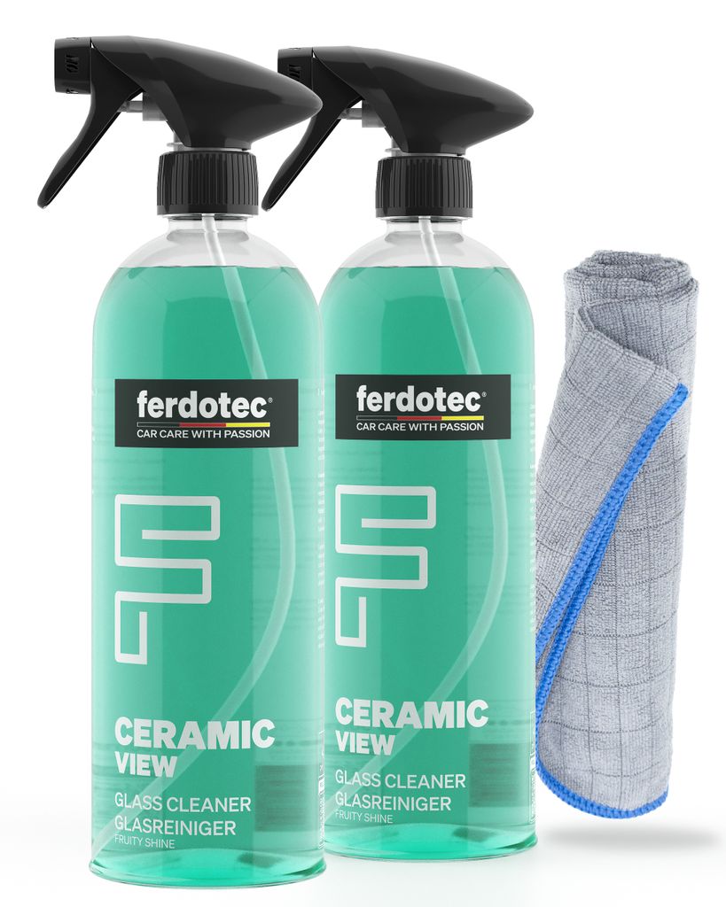 FERDOTEC Ceramic View Glasreiniger Auto (2 x 750 ml) – 2-in-1 Autopflege Set Microfasertuch & Scheibenreiniger inkl. Versiegelung Scheibenversieg...