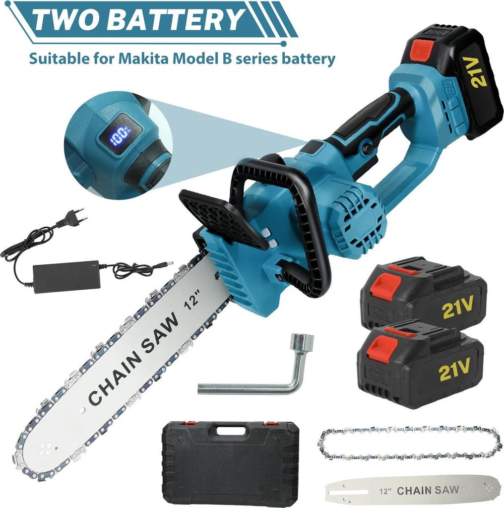 Elektrische Kettensäge - 30,5 cm Akku-Kettensäge - 3500 W - Bürstenloser Motor - Handgeführt - - Lila