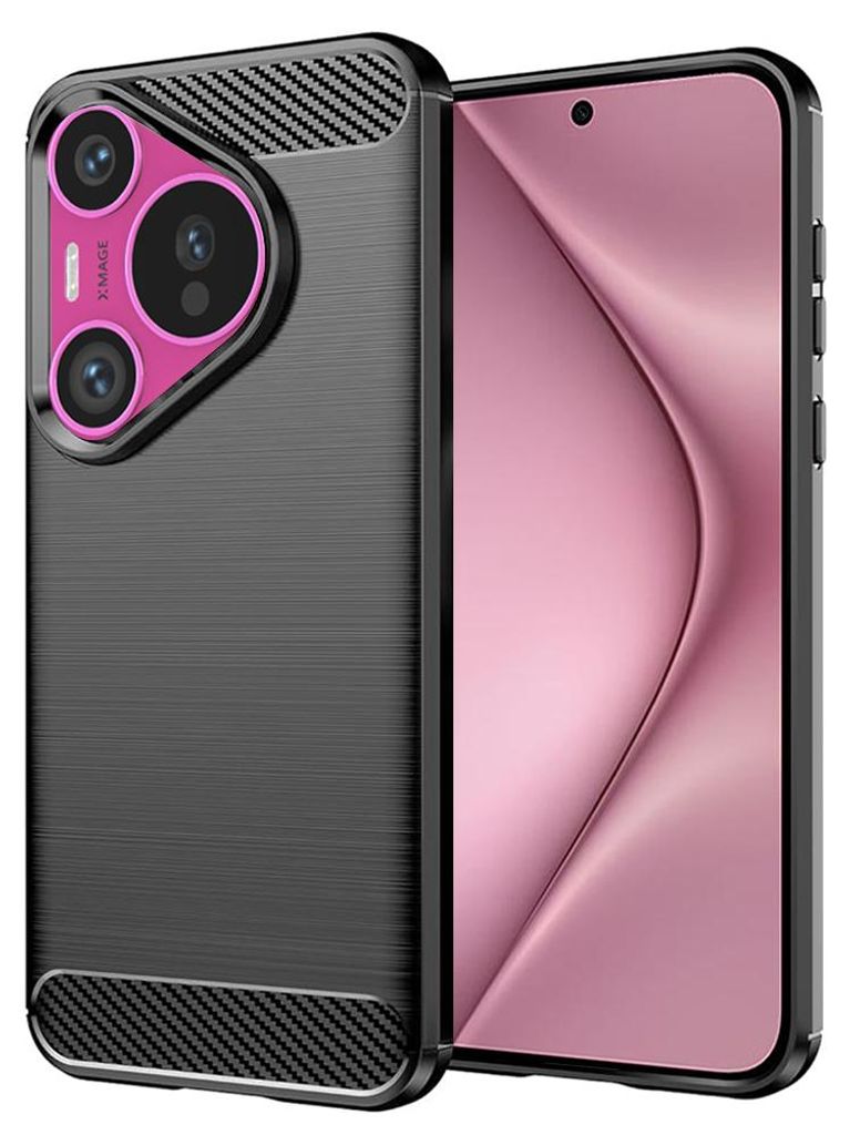 Techsuit Carbon Silicone Back Cover Hülle für Huawei Pura 70 - Schwarz