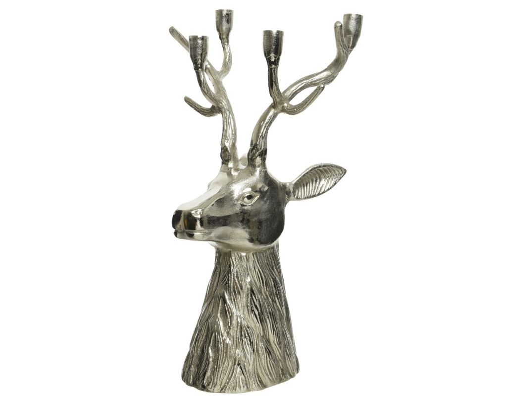 Teelichthalter Kerzenständer Kerzenhalter Hirsch Alu silber H50 cm