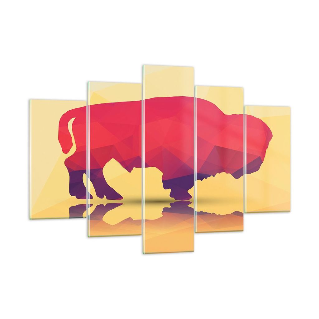 Bilder auf glas - Bison Illustration Bunt Grafik - 150x100cm - Glasbilder - Wandbilder - Kunstdruck - zum Aufhängen bereit - Wanddekoration aus Gl...