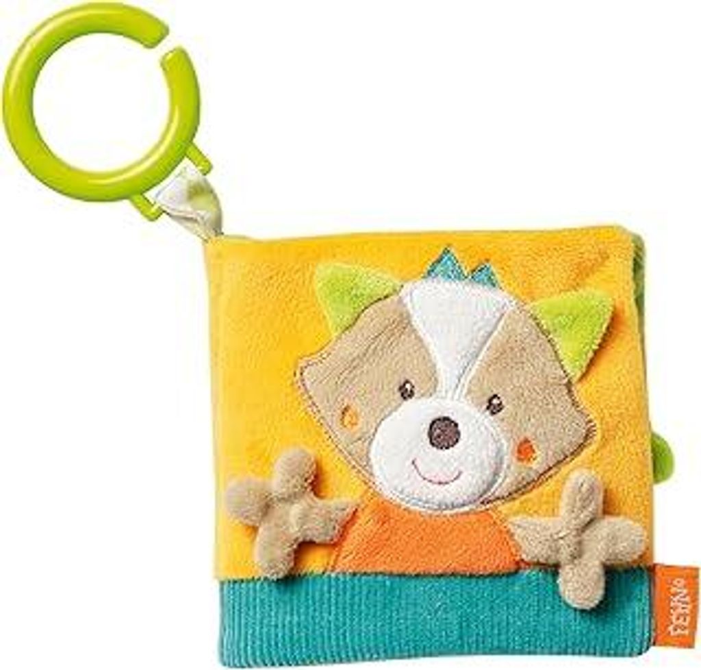 Fehn Fühlbuch Fuchs - Buggybuch aus Stoff mit Waldtier Motiven - Babyspielzeug Buch mit Quietsche, Raschelpapier und Spiegel - Babybuch 8 Seiten -...