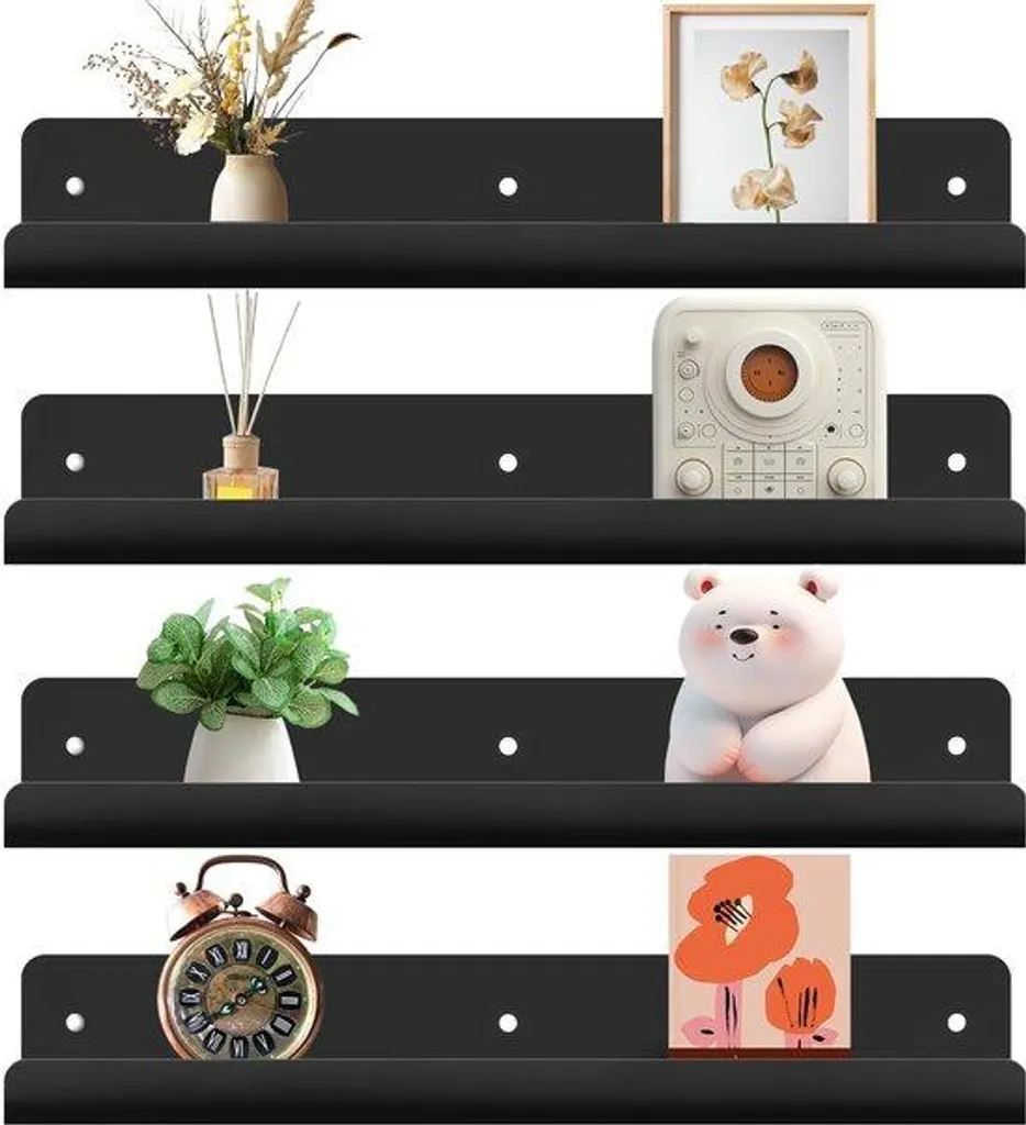 Étagère murale autocollante noire de 30 cm sans perçage pour mur