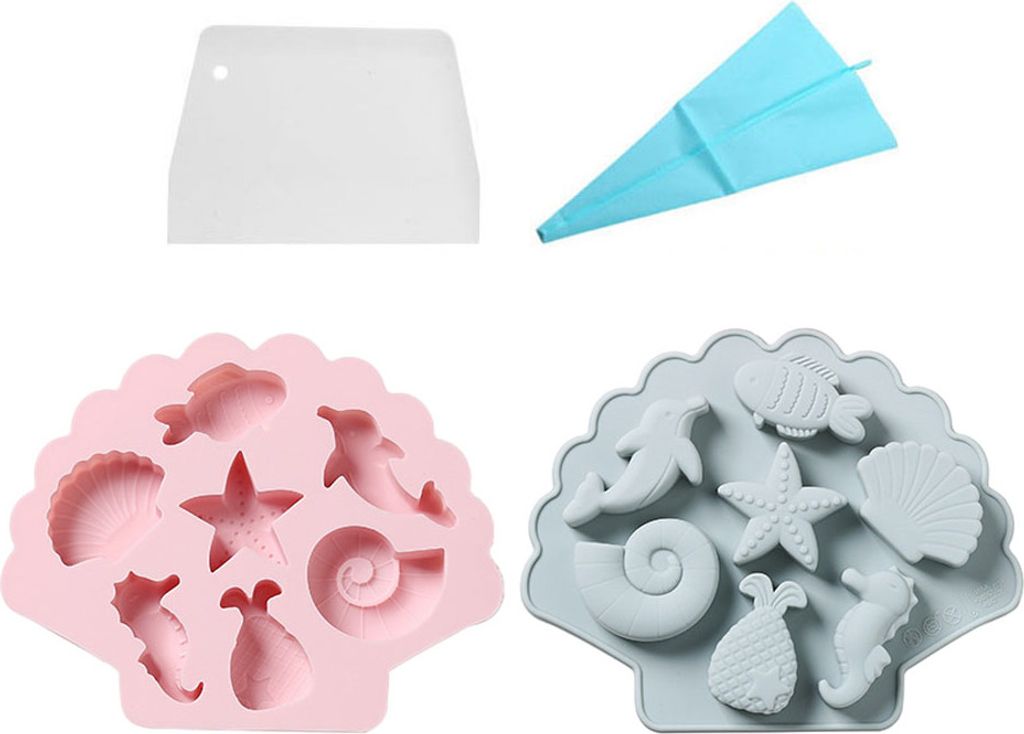 2 Stück Seepferdchen, Seestern, Muschel, Muschel, Delphin, Fondant, Kuchenform, Süßigkeiten, Schokolade, Silikonform, Kekse, Kekse, Form, Küche...