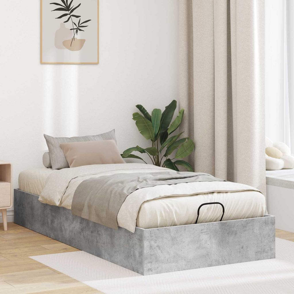 "Schlussverkauf" Einzelbett 1 PLACE - Ottoman Bettgestell einzel - Beton Grau 90x200 cm Holzwerkstoff C1589