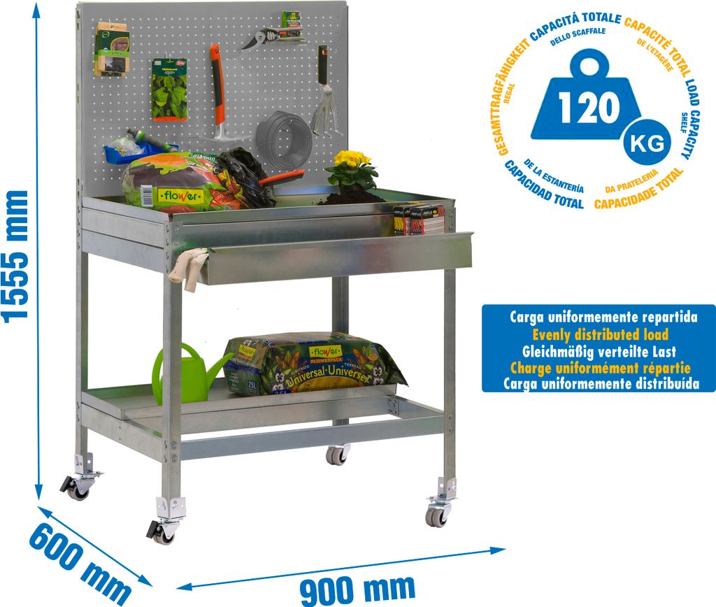 SIMONGARDEN BT2 BOX MOB Werkbank. 900x600 CINZA/GALVA