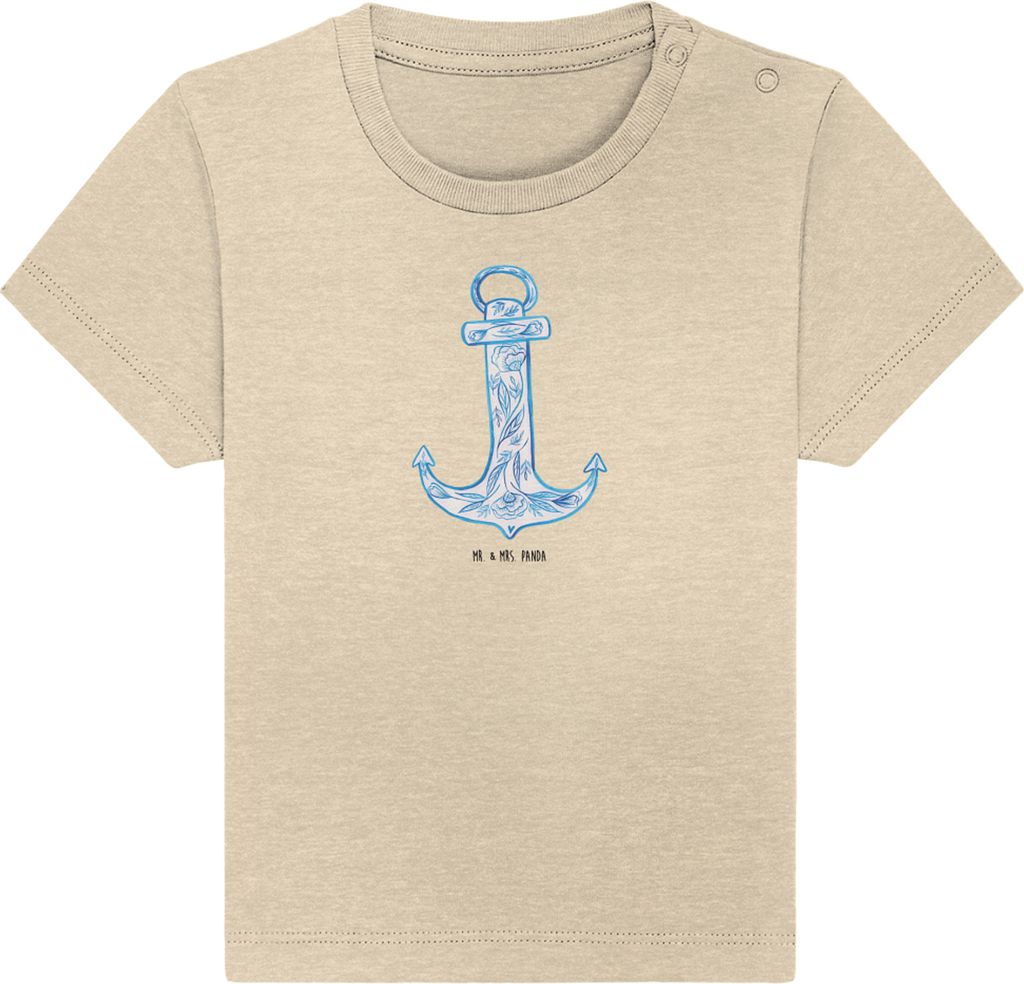 Mr. & Mrs. Panda T-Shirt Anker Blau 0. - 6. Monat - Natural Raw - Geschenk, Babyshirt, Baby, Öko, Lustige Sprüche, Kinder Oberteil