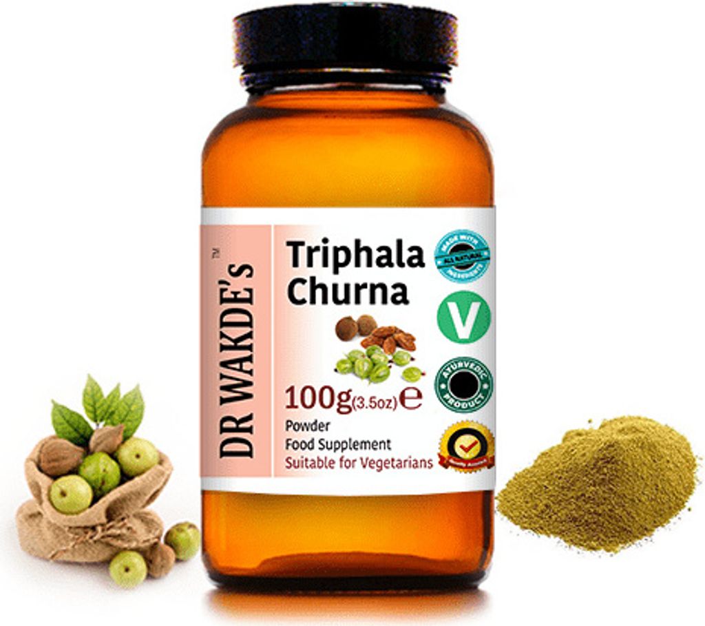 DR WAKDE'S Triphala Churna Pulver - 100g (3,5 Unzen) | Mischung aus 3 Beliebten Getrockneten Früchten | Amla, Haritaki & Bibhitaki | Pflanzlich