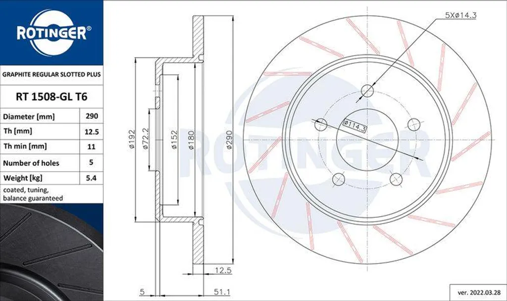 Disque de frein haute performance ROTINGER RT 1508-GL série Graphite