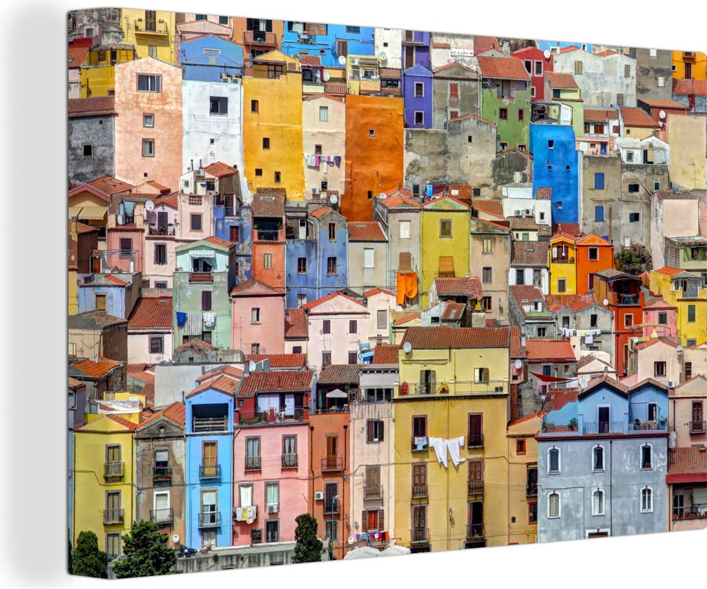 OneMillionCanvasses - Leinwandbilder - 140x90 cm, Die bunten Häuser Sardiniens, Wandbilder Kunstdruck Wanddekoration