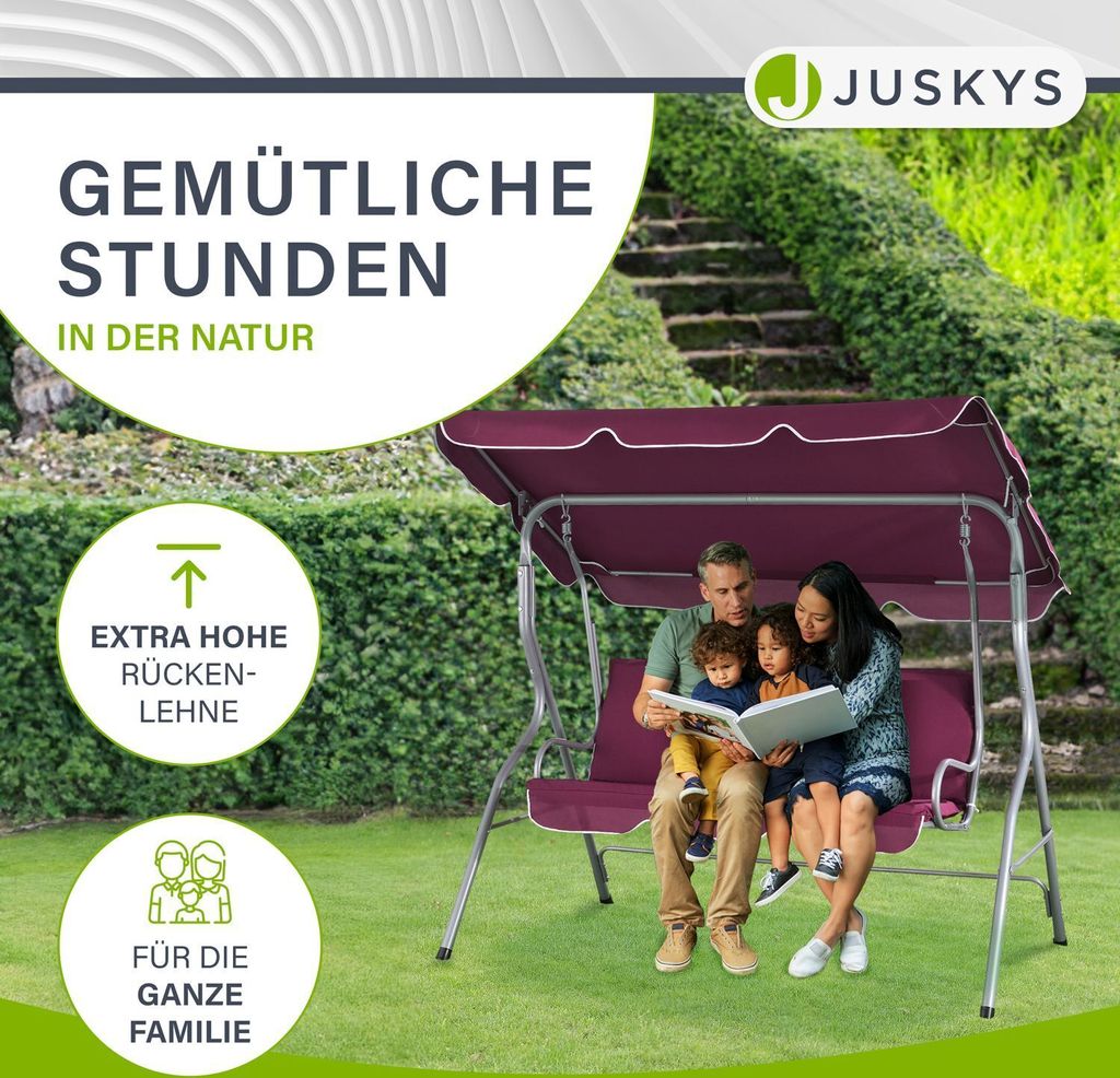 Juskys Hollywoodschaukel 3-Sitzer mit Dach & Sitzauflage – Produktbild 14