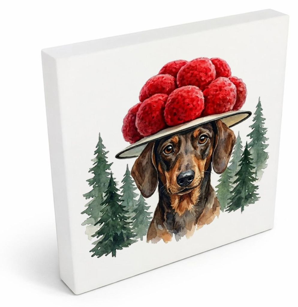 Schwarzwald Bollenhut - Trend Tier Dackel Holzbild in 10x10 cm zum Stellen oder