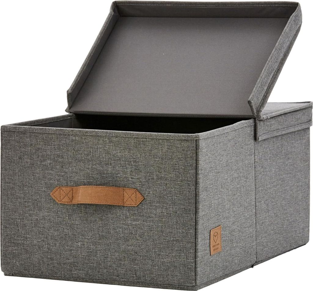 Aufbewahrungsbox mit klappbarem Deckel - Aus hochwertigem Stoff - Extra groß und stabil - Grau - 33x50x24 cm