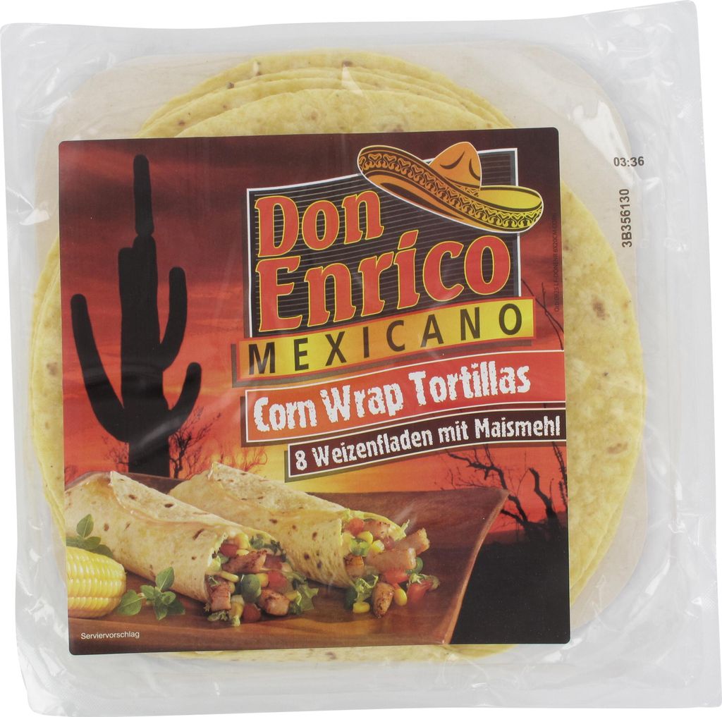Don Enrico Corn Wrap Tortillas 8 Mais-Weizentortillas 320 G Packung Lactosefrei Vegan Aus Maismehl hergestellt Typischer TexMex Geschmack