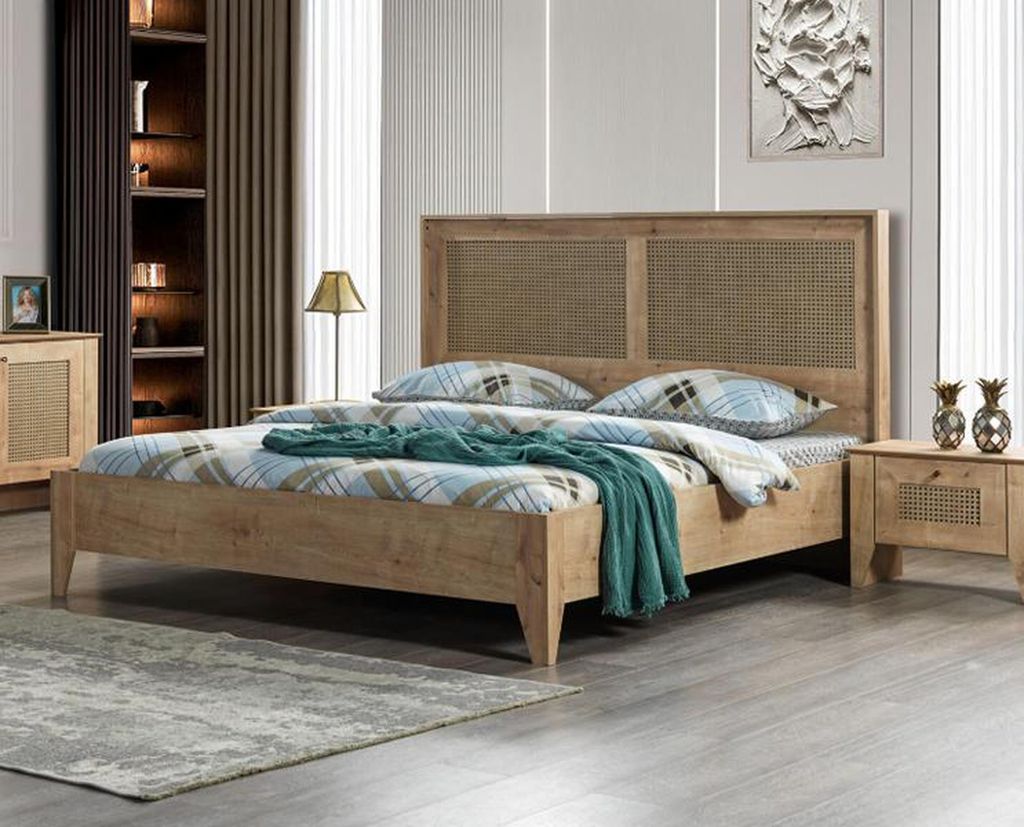 Modernes Polsterbett Bett Betten Bettgestell Doppelbett 180x200 Braun Ehebett