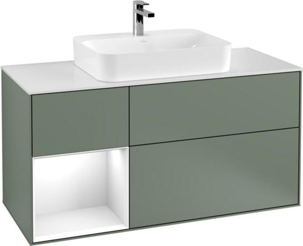 V&B Waschtischunterschrank Wandbeleuchtung Finion 120cm, Pl w m, Rg l g w Lac, Oli. m Lac