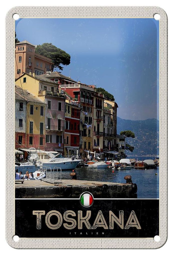 Blechschild Reise 12x18cm Toskana Italien Gebäude Meer Dekoration