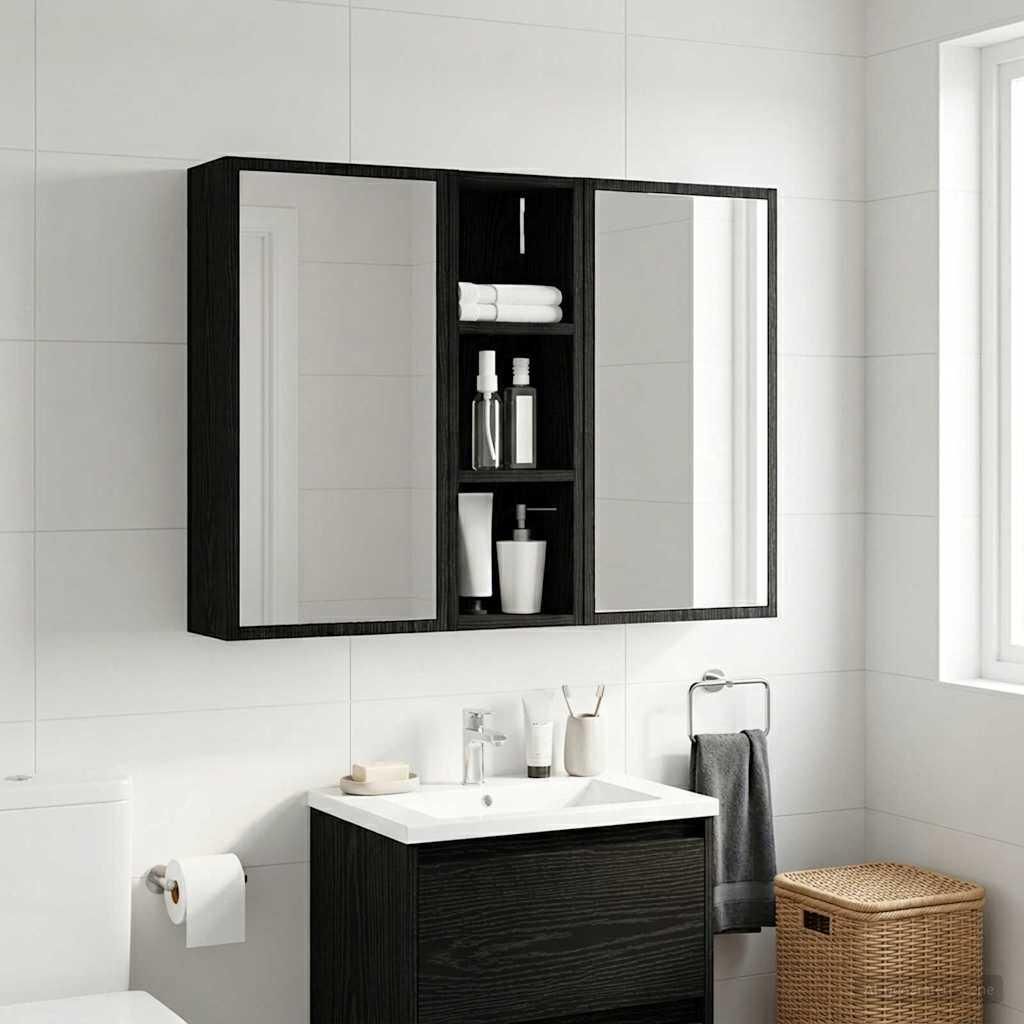 Badezimmer-Wandschrank Schwarze Eiche 20 x 16 x 62,5 cm - Badspiegel DE1919