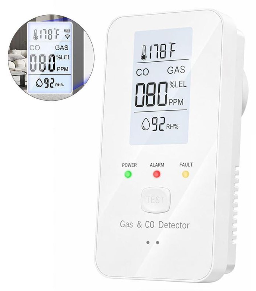 CO Melder 4in1 Gasdetektor Steckdosen Gerät LCD Anzeige Produktbild 