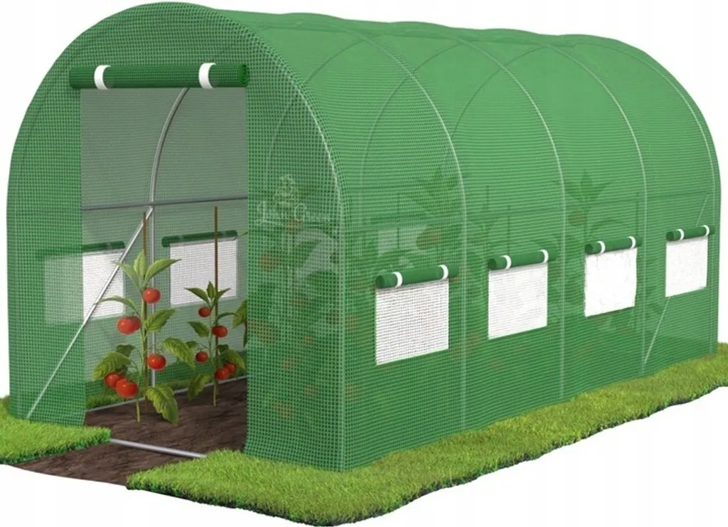 Serre tunnel de jardin 10m² en plastique vert 4x2,5m anti-UV robuste