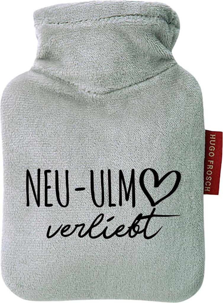 Huuraa Mini-Wärmflasche Neu-Ulm verliebt 0,2 Liter Grey Mini Veloursbezug Taschenwärmer Geschenkidee