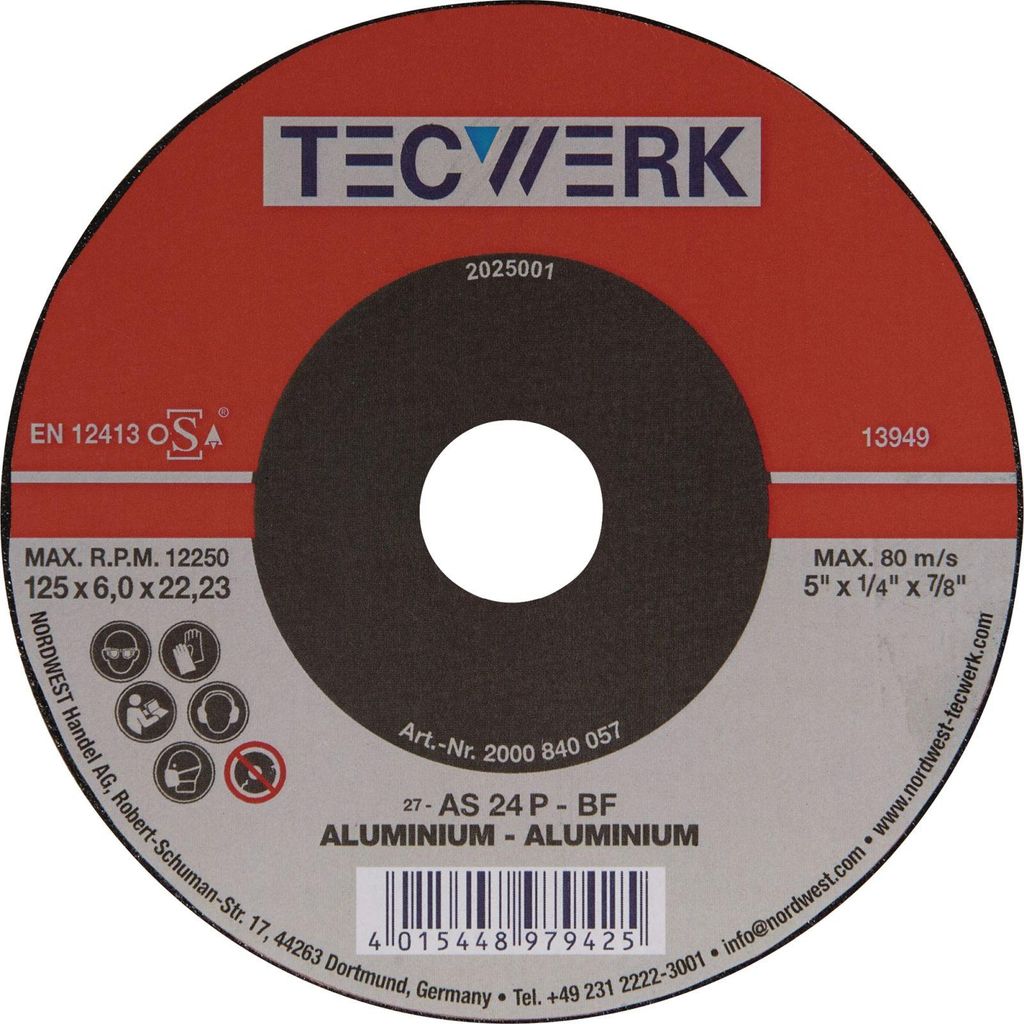Tecwerk Schruppscheibe D125xS6mm gekröpft Aluminium Bohrung 22,23 mm - 10 Stk.