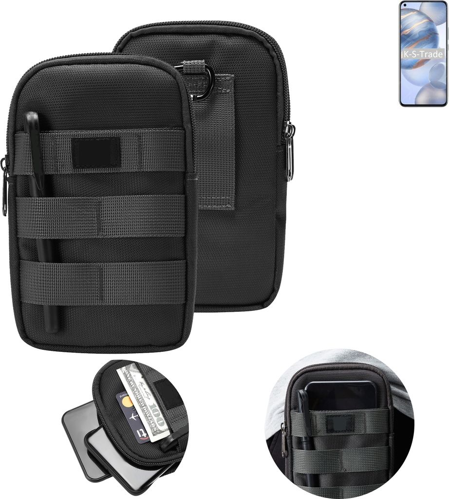 K-S-Trade Holster Gürtel Tasche kompatibel mit Huawei Honor 30 Handy Tasche Schutz Hülle dunkel-grau viele Fächer, 1x