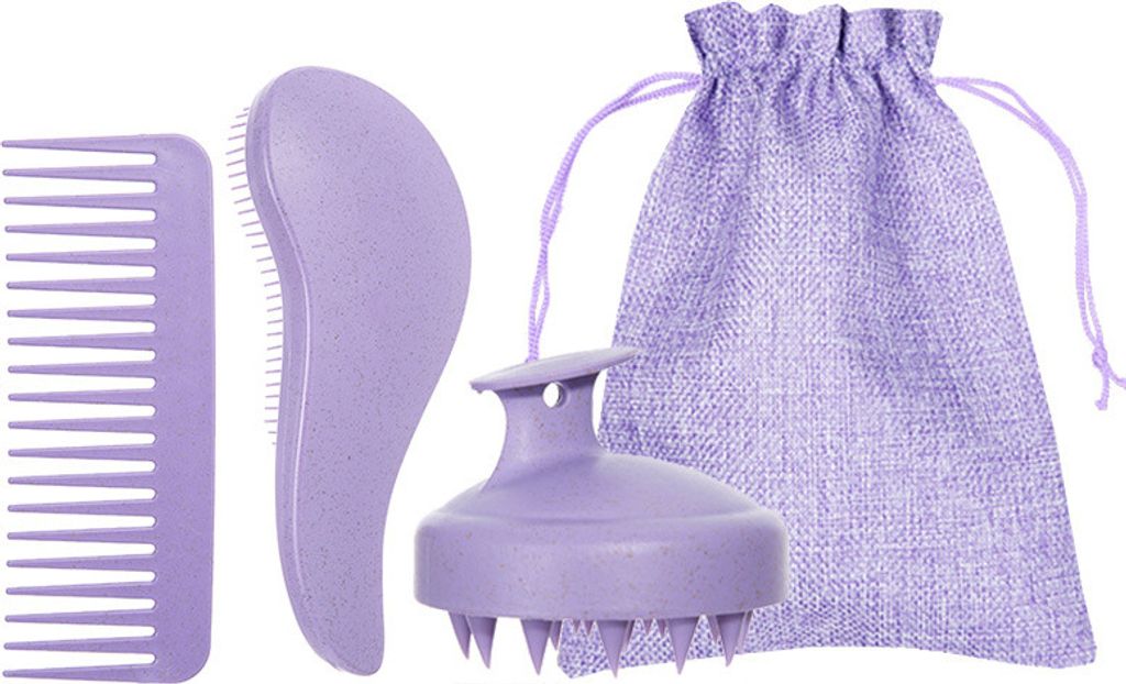 INF Haarkamm-Set aus Weizenstroh (4-teilig) Violett