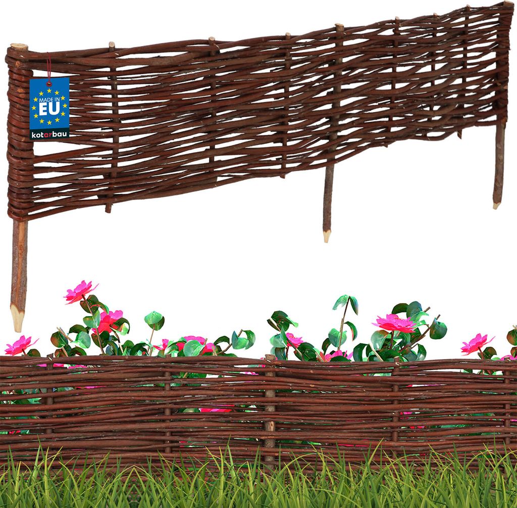 KOTARBAU Beetbegrenzung Weidenzaun 120 x 20 cm Zaun Beeteinfassung Beet Beetumrandung Steckzaun Rasenkante Weide Beeteinfassung Gartenzaun Zum St...