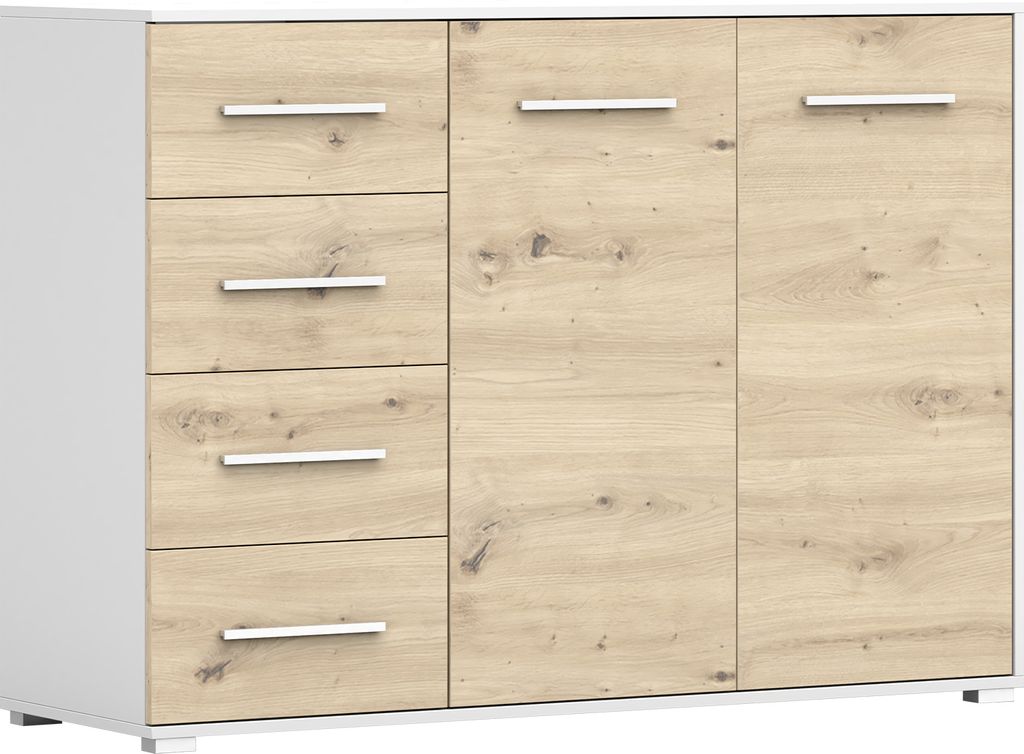 Kommode mit Schublade Sideboard Schrank Highboard Goldene Türgriffe, Wohnzimmer, Esszimmer, Flur & Diele -135 x 95 x 45 cm - KOMMODE - Highboard I...