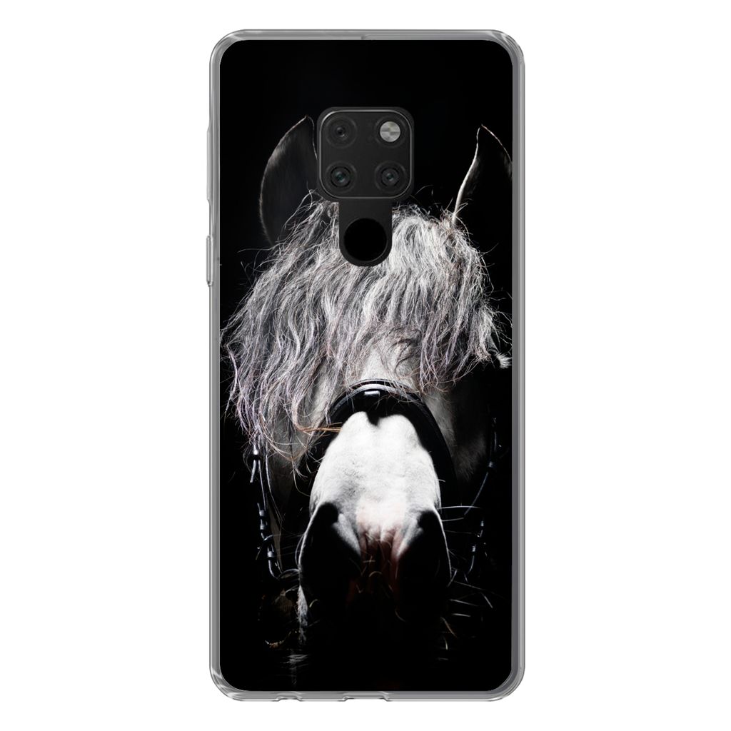MuchoWow Handyhülle Schutzhülle Hülle für Huawei P40 Lite Pferd - Porträt - Schwarz - Weiß Silikon Softcase Handy Hülle - Handy