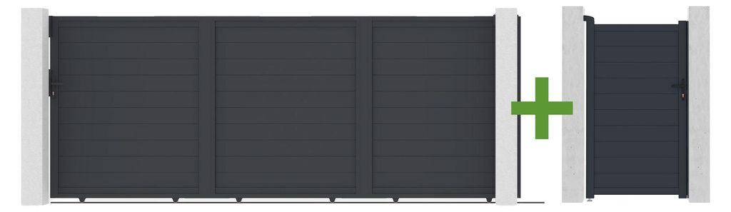 EIGER Schiebetor 4,5 m, 180 cm hoch + EIGER Fußgängertor Produktbild 