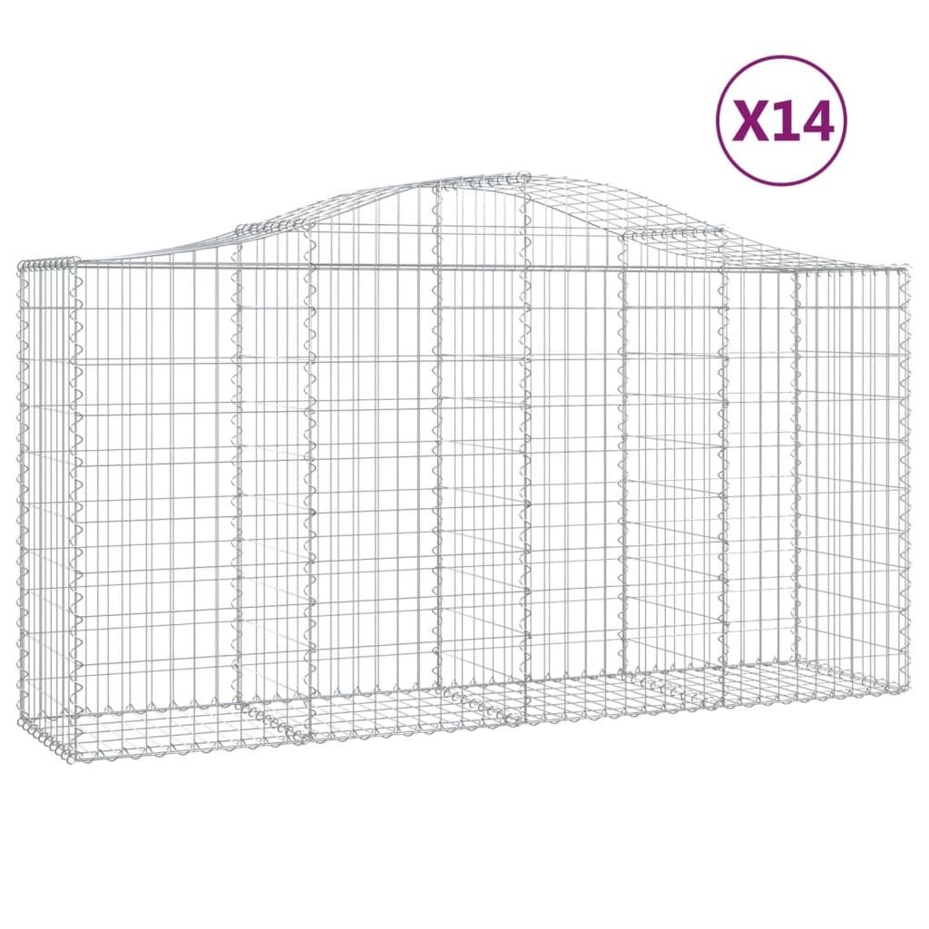 Gabionen mit Hochbogen 14 Stk 200x50x100/120cm Verzinktes Eisen