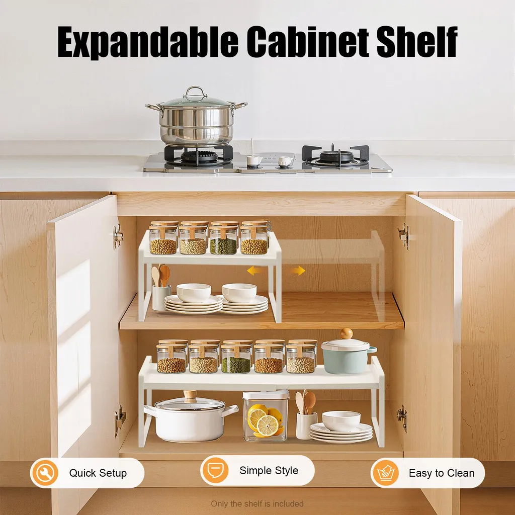 Support de rangement extensible en fer durable, étagère 1 niveau blanc - 3