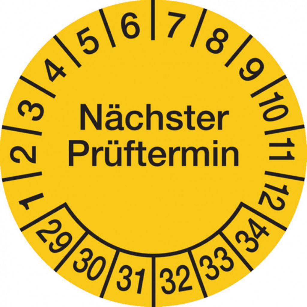 Dreifke Prüfplakette, Nächster Prüftermin, Folie, gelb/schwarz, - 15 mm Foli...