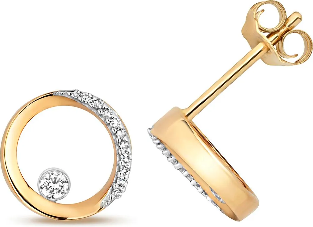 Puces d'Oreilles en Or Jaune 9K et Diamants Véritables pour Femme 8mm