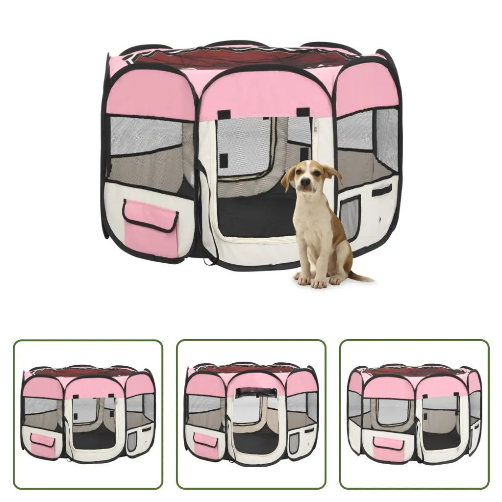 Enclos pour chiens et petits animaux rose pliable format 90x90x58 cm - 9