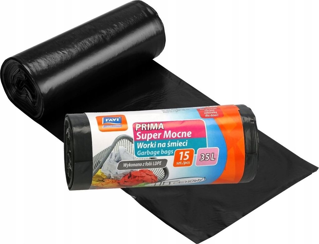 Superstarke schwarze Müllsäcke PRIMA LDPE 35 l, 15 Stück