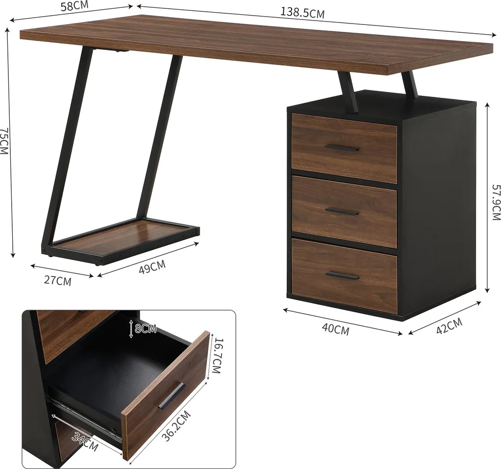 Table d'ordinateur de Bureau avec Rangements en Bois Style Industriel - 5