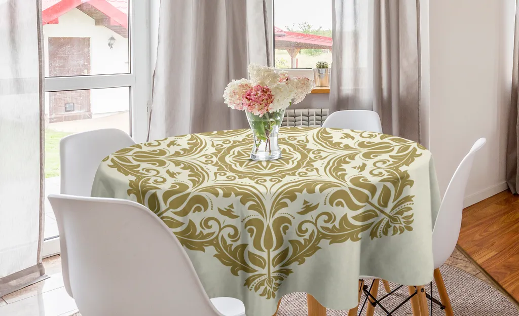 ABAKUHAUS Tovaglia Etnica Mandala Boho - Rettangolare 140x170 Cm - Giallo Terra Chiaro - Poliestere Raso, Lavabile In Lavatrice