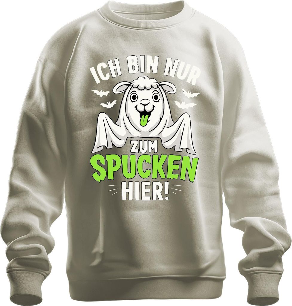 Ich bin nur zum Spucken hier Halloween Lama Spruch Süßes oder Saures Uni Sweatshirt Pullover, Natur, 3XL