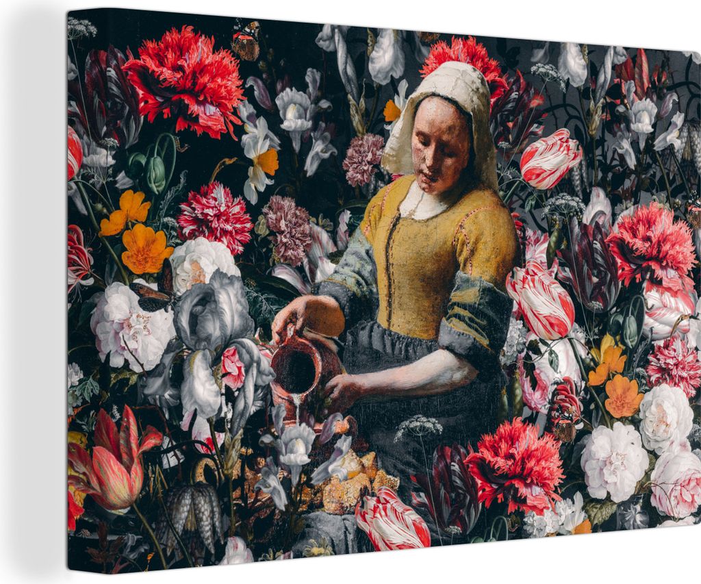 OneMillionCanvasses - Leinwandbilder - 140x90 cm, Milchmädchen - Johannes Vermeer - Blumen, Wandbilder Kunstdruck Wanddekoration - Foto auf Lein...