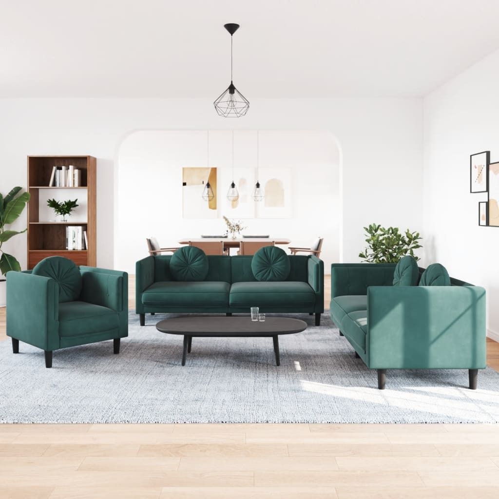 "2026 Promotion" 3-tlg. Sofagarnitur mit kissen - Wohnlandschaft - Dunkelgrün Samt - Klassische Sofas CC11450