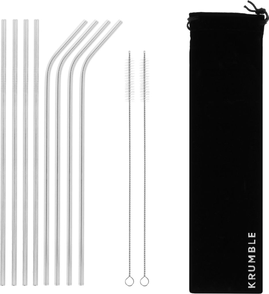 Krumble Straws Edelstahl - 8 Stück - Strohhalme wiederverwendbar - Trinkhalme - 4 rechts und 4 gebogen