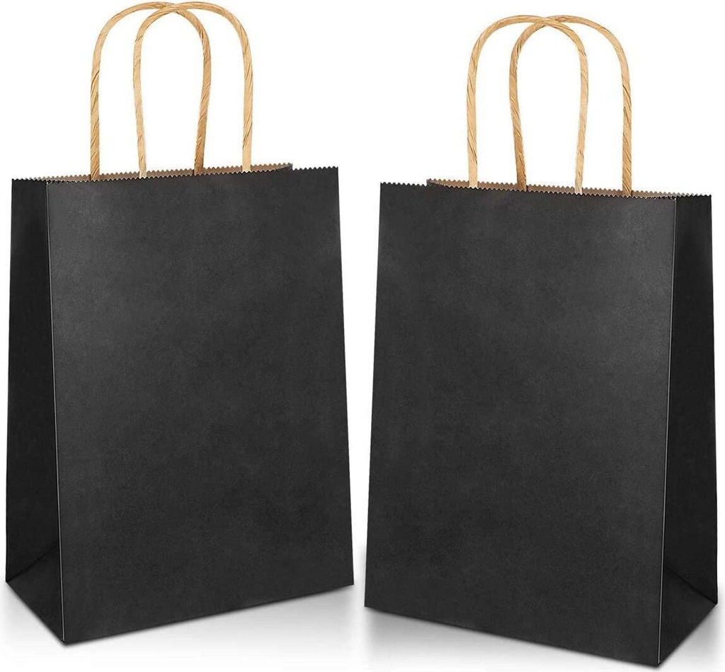 20 Stück Papiertüten mit Henkel 21*11*27, Geschenktüten, Papiertüten,Schwarze Papiertüten,Kraftpapier tüten