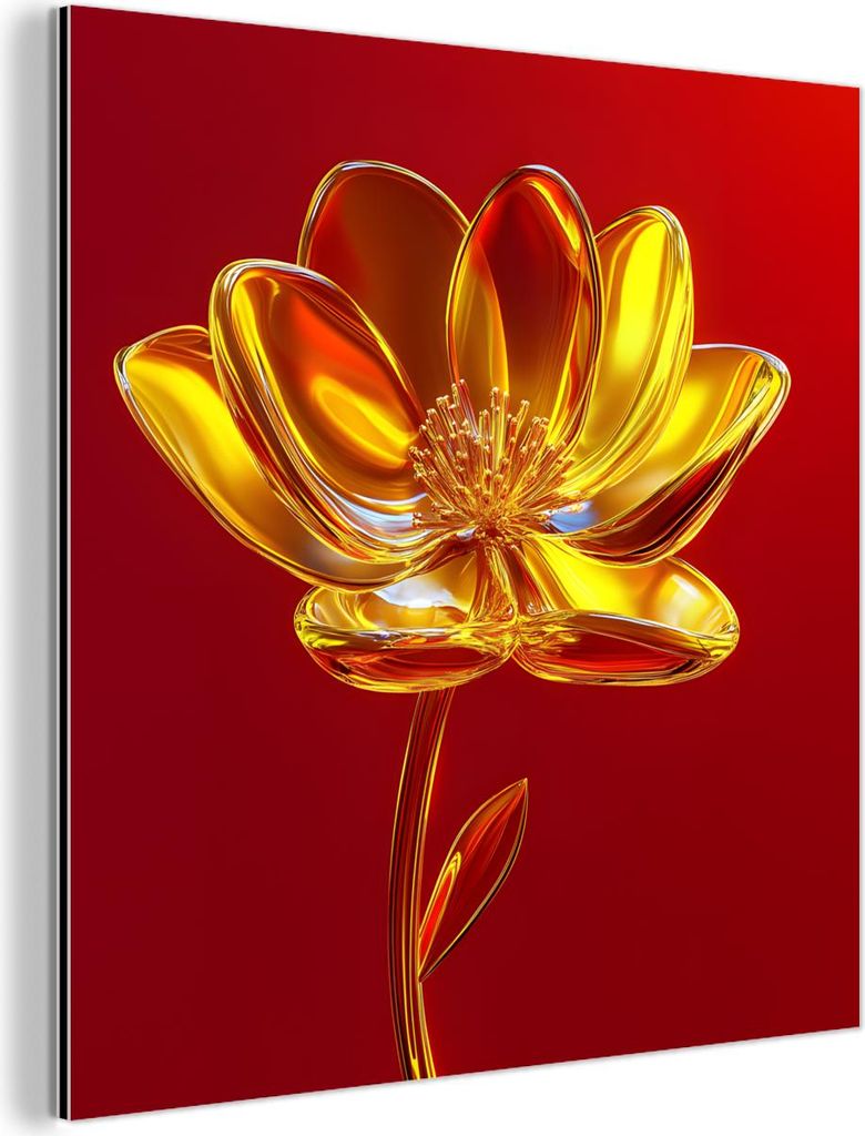 MuchoWow Wanddekoration Metall Metallbild Wandkunst 20x20 cm Blume - Gold - Gläser MuchoWow Aluminium Gemälde - Alu Dibond Bilder