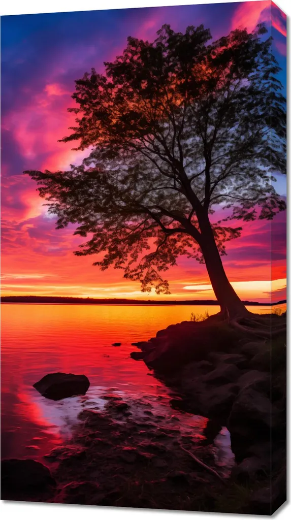 Quadro Moderno Tramonto sull'Acqua 50x90 - Tela Decorativa Premium